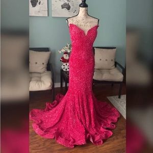 Sparkly hot pink prom dress pageant evening gown or long homecoming dress